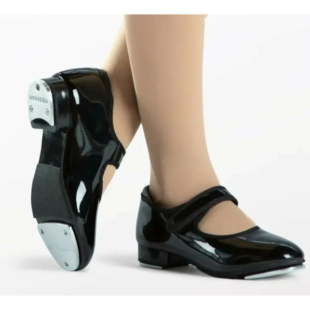 Weissman Toddler Girls Black Patent No-Tie Mary-Jane Tap Dance Shoe  US 10 M